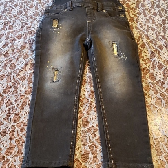 Jordache Bling Distressed Overalls 4-5 Stretch EUC - Picture 5 of 9